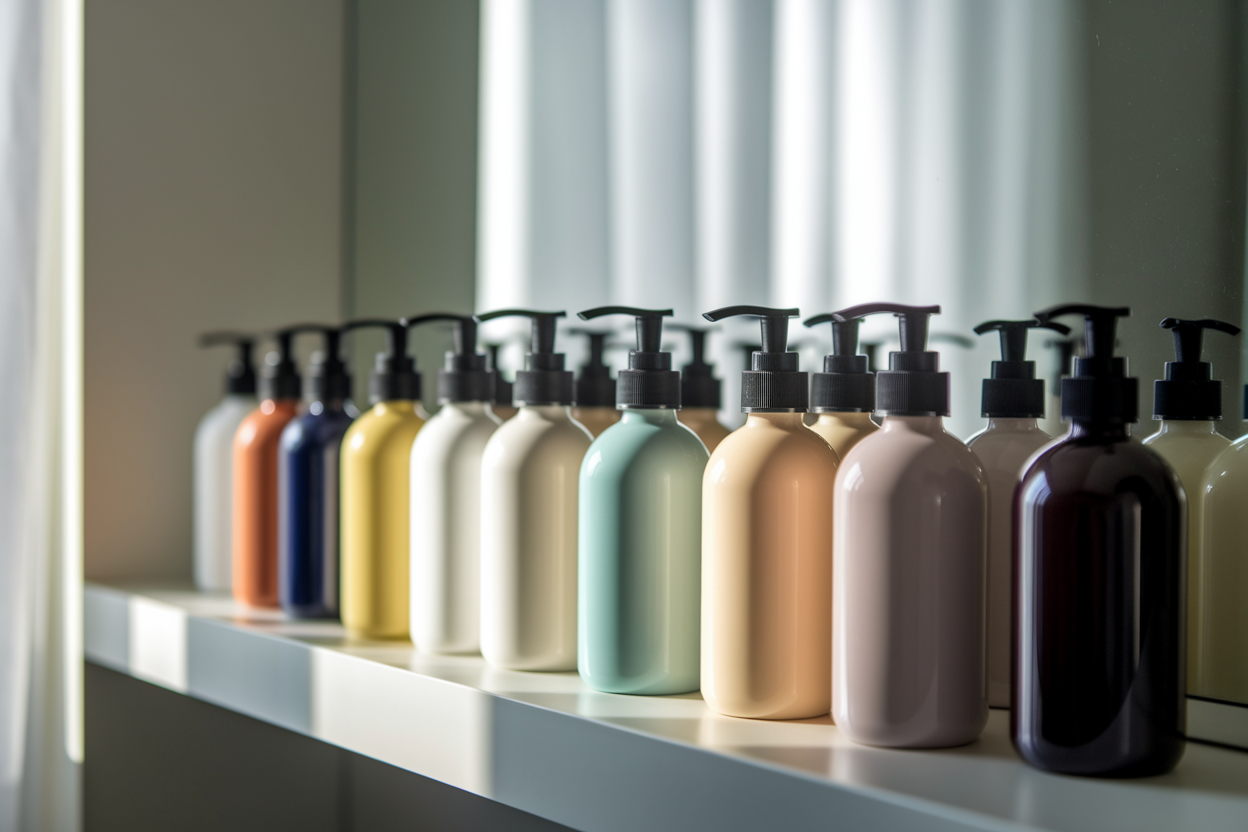 bouteilles-shampooing-couleurs-etagere-minimaliste