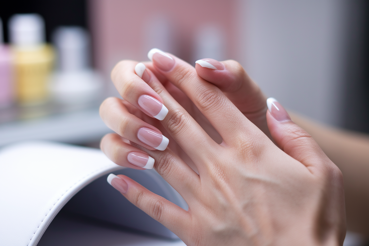 gros-plan-ongles-manucure-francaise-brillants