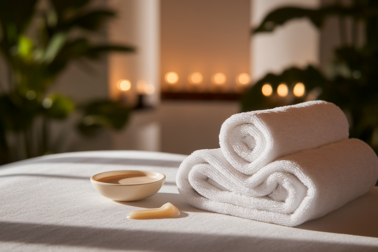 serviette-blanche-bol-cire-spa