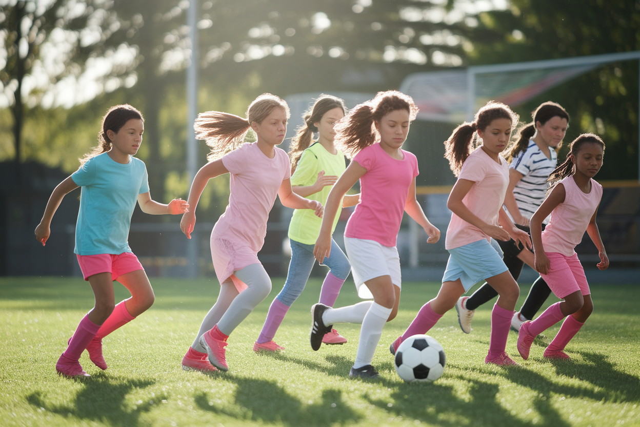 filles-jeunes-football-parc-ensoleille