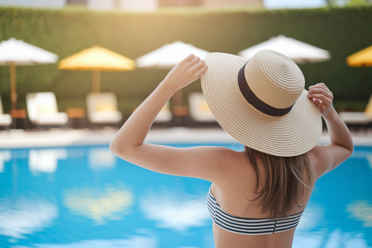 femme-dos-piscine-chapeau-lunettes