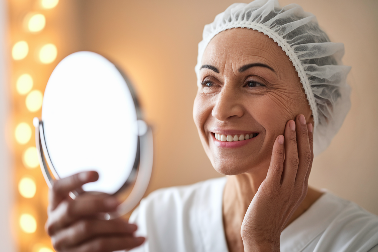 personne-age-moyen-miroir-touchant-visage