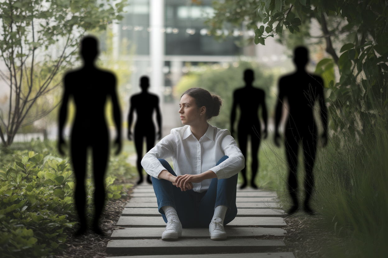 personne-assise-jardin-ombres-floues