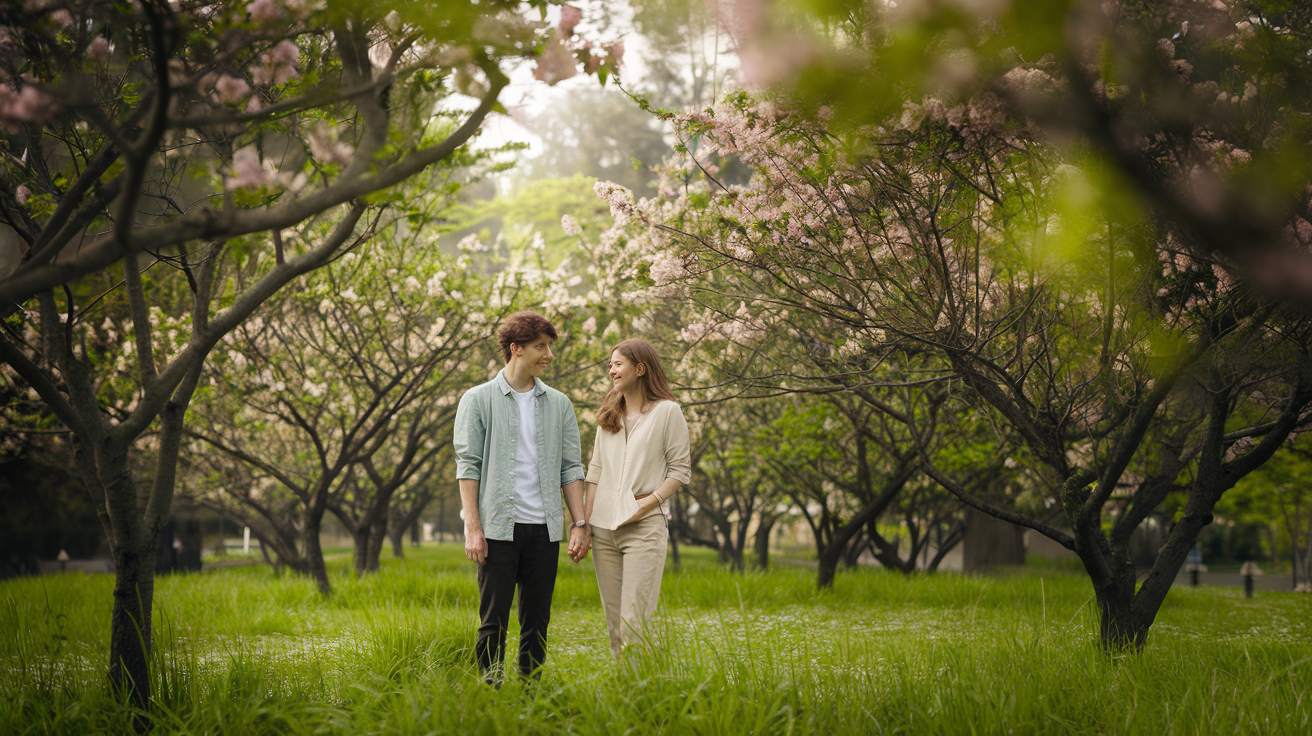 jeune-couple-parc-verdoyant-fleuri