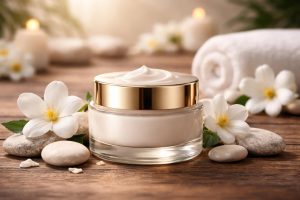 flacon-creme-galets-fleurs-blanches