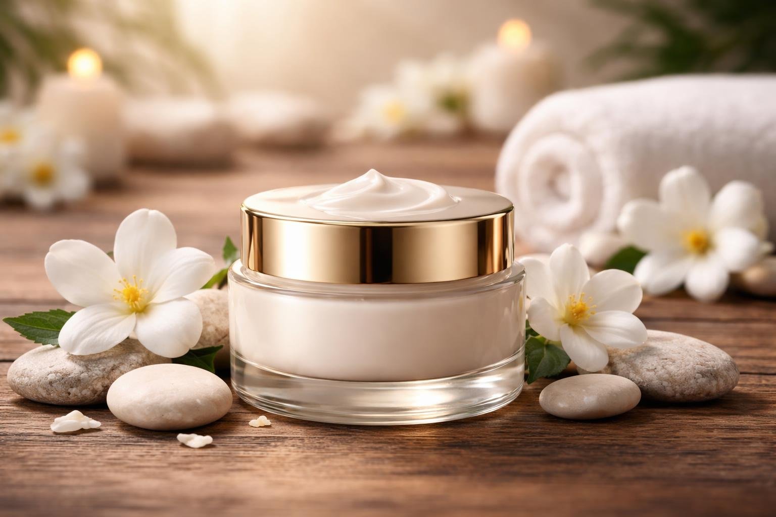 flacon-creme-galets-fleurs-blanches