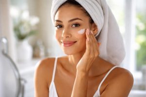 femme-creme-visage-miroir-echevelant