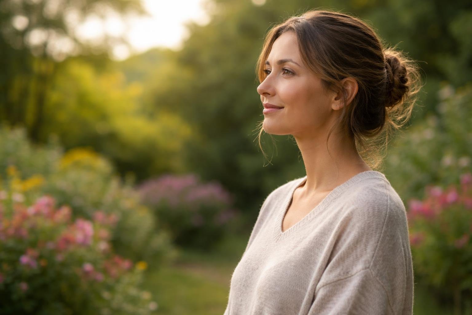 femme-profil-jardin-fleurs-arbres