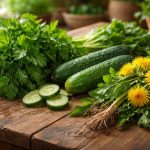 persil-concombre-pissenlit-table-bois