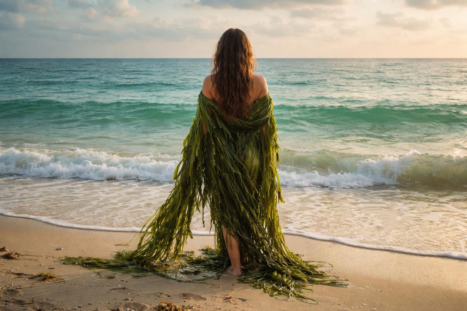 plage-personne-algues-océan-vagues